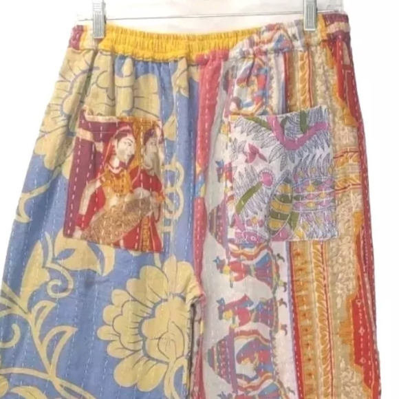 Kantha Wide Leg Pants Patch Pocket Patchwork Woman Large/XL Festival Boho #105B - Picture 5 of 12